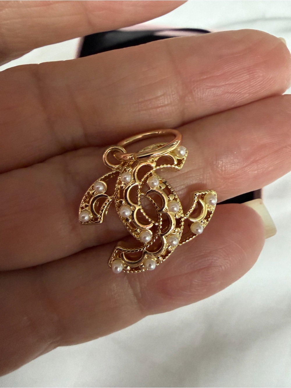 GWP CHANEL Gold Double CC charms with Pearl and Crystal Accents